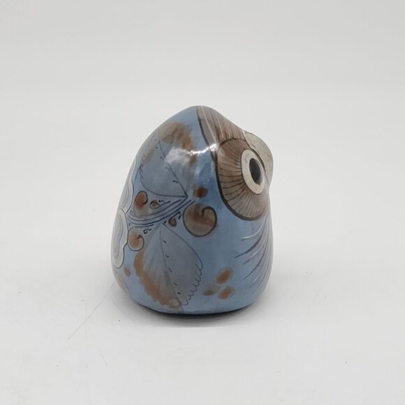 Handcrafted Ceramic Blue Owl Figurine With Floral Design From Mexico - Picture 3 of 6